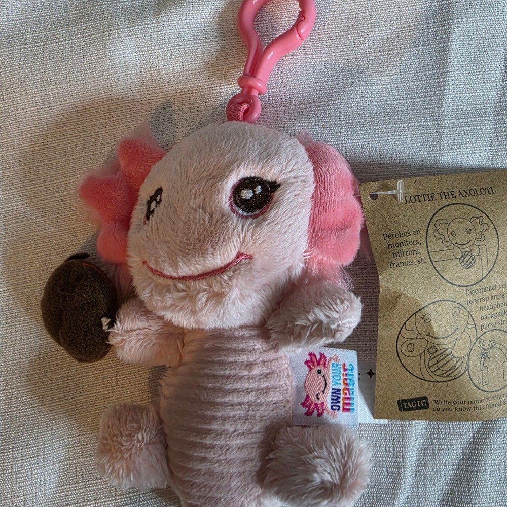 Own Your Magic Lottie the Axolotl Mini Plush Keychain Pink Clip On Bag Charm NWT